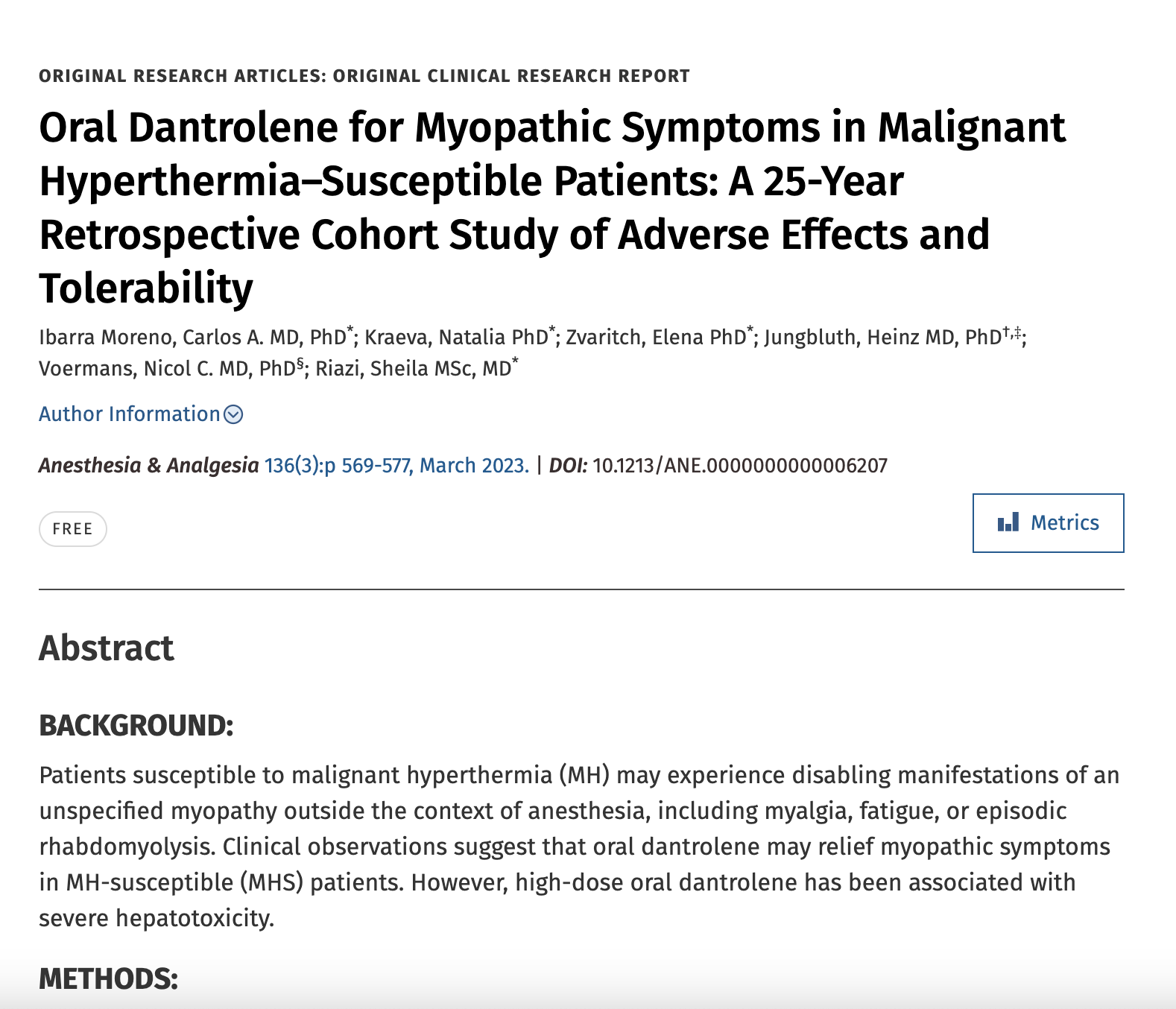 Oral Dantrolene for Myopathic Symptoms in Malignant Hyperthermia–Susceptible Patients: A 25-Year Retrospective Cohort Study of Adverse Effects and Tolerability